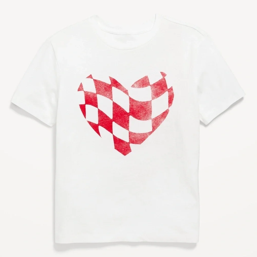 NWT old navy, White T-Shirt with Red Checkered Heart